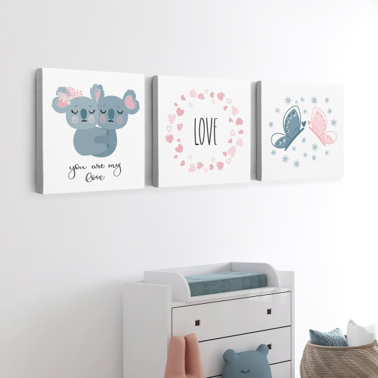 Cuadro tríptico para niños - Infantil - Koalas Mariposas