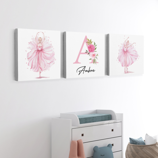 Cuadro tríptico personalizado para niños - Infantil - Bailarinas