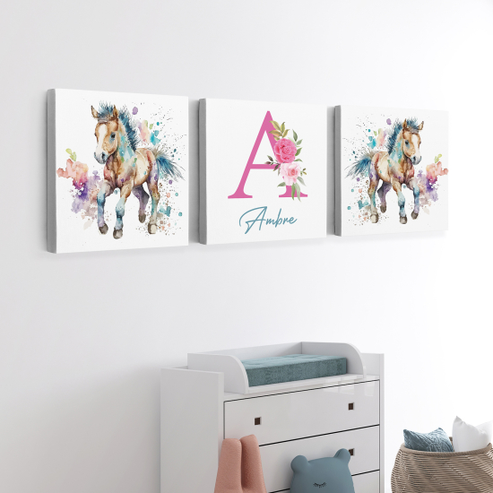 Cuadro tríptico personalizado para niños - Infantil - Potros