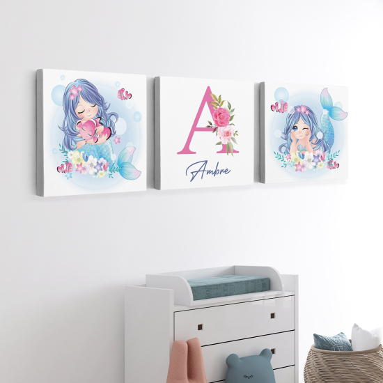 Cuadro tríptico personalizado para niños - Infantil - Sirenas