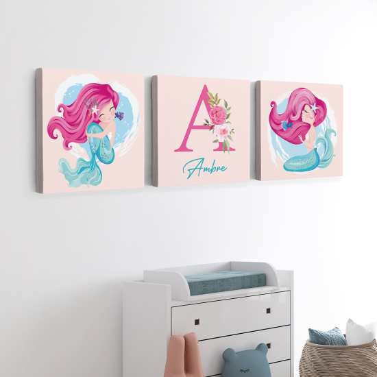 Cuadro tríptico personalizado para niños - Infantil - Sirenas