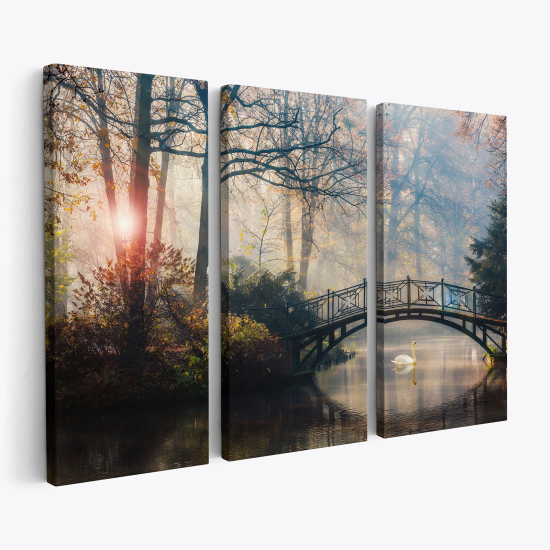 Cuadro tríptico - Puente de arco en el bosque