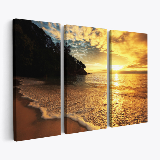 Cuadro tríptico - Puesta de sol junto al mar