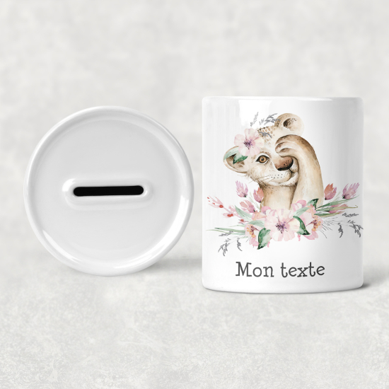Hucha para niños personalizada - Infantil - Cachorro de León Flores