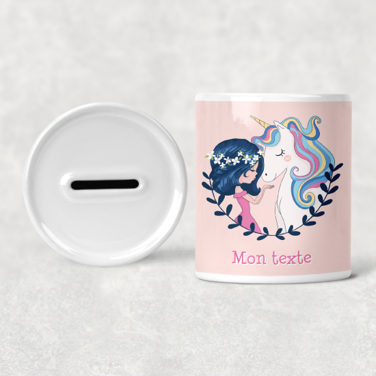 Hucha para niños personalizada - Infantil - Chica y Unicornio