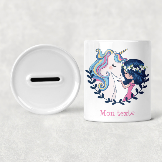 Hucha para niños personalizada - Infantil - Chica y Unicornio