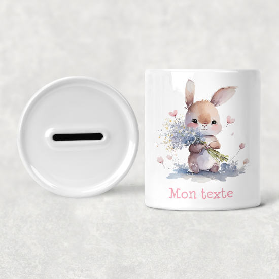 Hucha para niños personalizada - Infantil - Conejo Flores