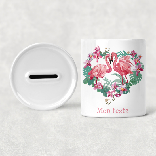 Hucha para niños personalizada - Infantil - Flamencos rosas Corazón