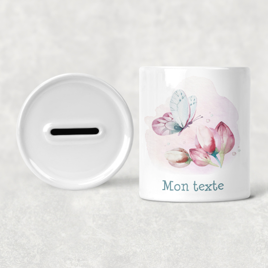Hucha para niños personalizada - Infantil - Flores Mariposas