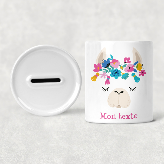 Hucha para niños personalizada - Infantil - Lama Flores