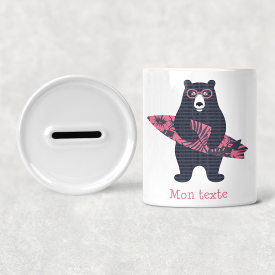 Hucha para niños personalizada - Infantil - Oso Surfista
