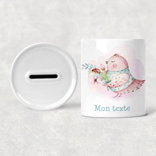 Hucha para niños personalizada - Infantil - Pájaro Flores