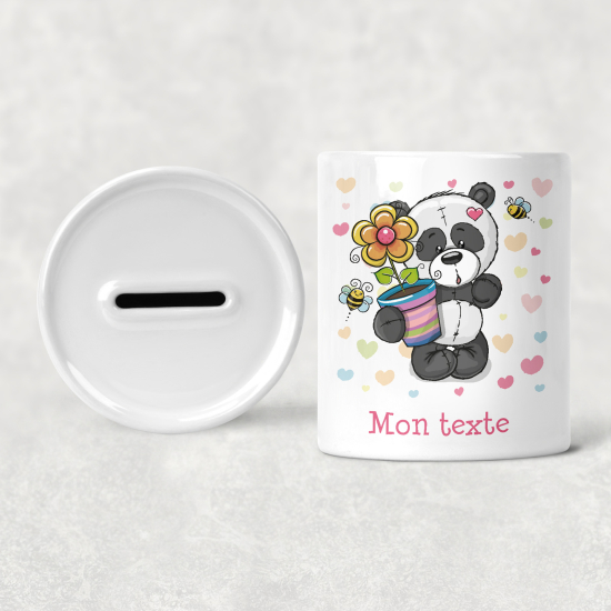 Hucha para niños personalizada - Infantil - Panda Corazones