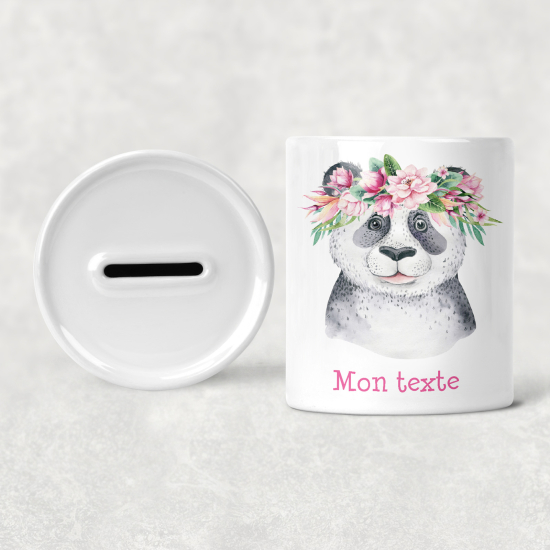 Hucha para niños personalizada - Infantil - Panda Flores