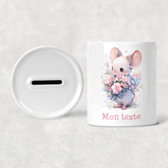 Hucha para niños personalizada - Infantil - Ratón flores