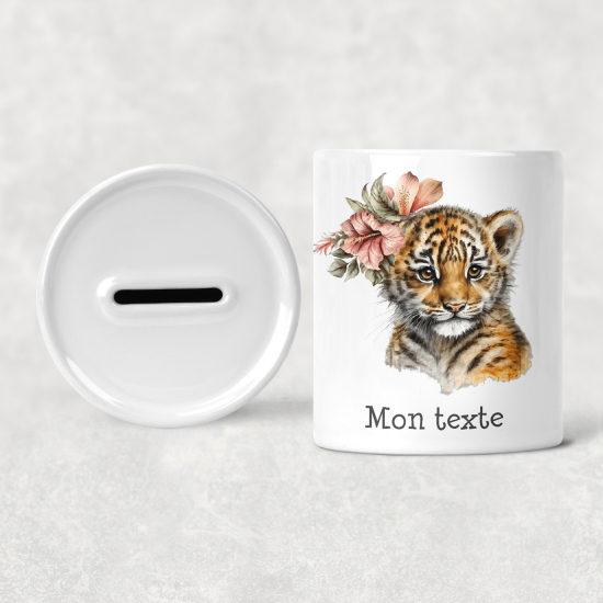 Hucha para niños personalizada - Infantil - Tigre Flores