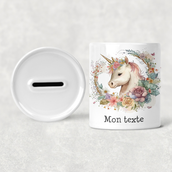 Hucha para niños personalizada - Infantil - Unicornio flores
