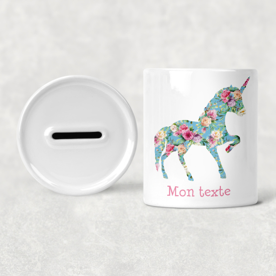 Hucha para niños personalizada - Infantil - Unicornio Flores