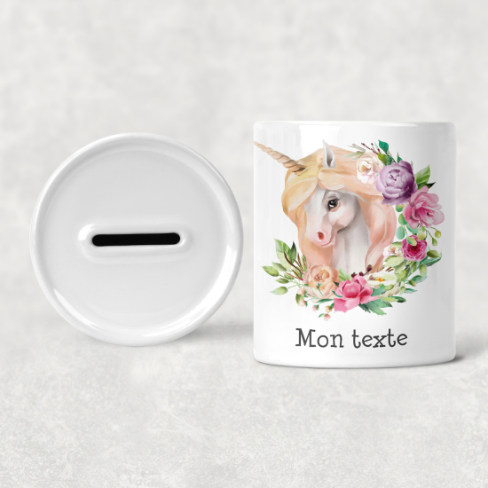 Hucha para niños personalizada - Infantil - Unicornio Flores