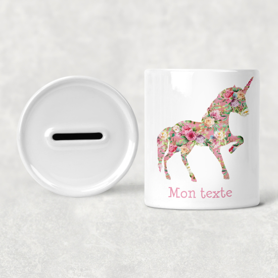 Hucha para niños personalizada - Infantil - Unicornio Flores