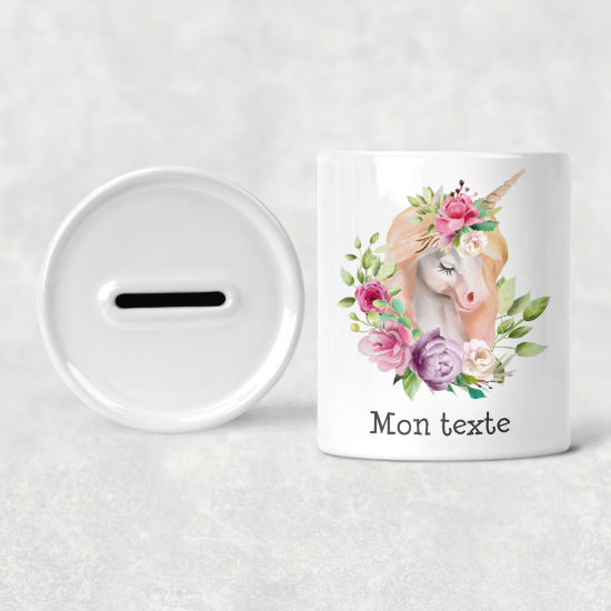 Hucha para niños personalizada - Infantil - Unicornio Flores