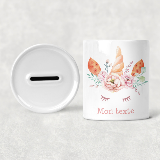 Hucha para niños personalizada - Infantil - Unicornio Flores