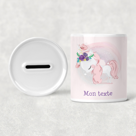 Hucha para niños personalizada - Infantil - Unicornio Flores