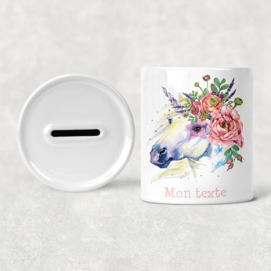 Hucha para niños personalizada - Infantil - unicornio flores