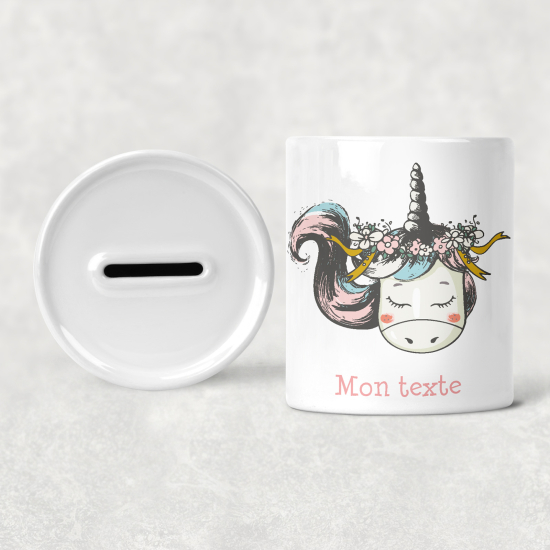 Hucha para niños personalizada - Infantil - Unicornio Flores