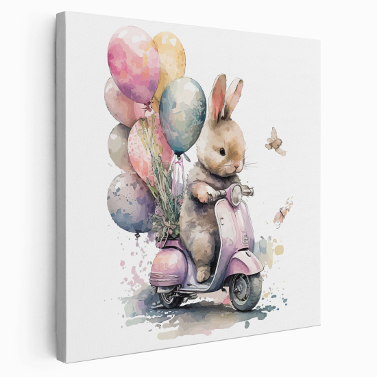 Lienzo cuadrado para niños - Infantil - Conejo en vespa