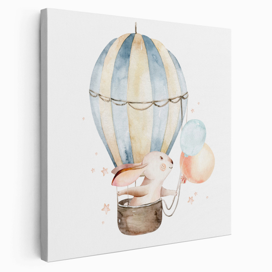 Lienzo cuadrado para niños - Infantil - Conejo Globo Aerostático