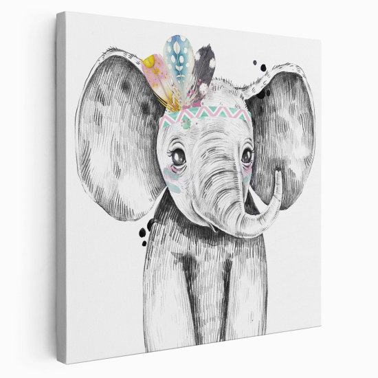 Lienzo cuadrado para niños - Infantil - Elefante Indio