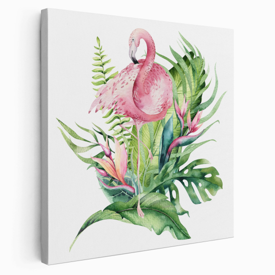 Lienzo cuadrado para niños - Infantil - Flamenco Rosa Tropical