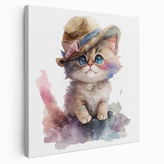 Lienzo cuadrado para niños - Infantil - Gatito Sombrero