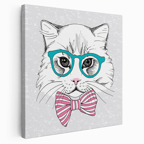 Lienzo cuadrado para niños - Infantil - Gato elegante con gafas