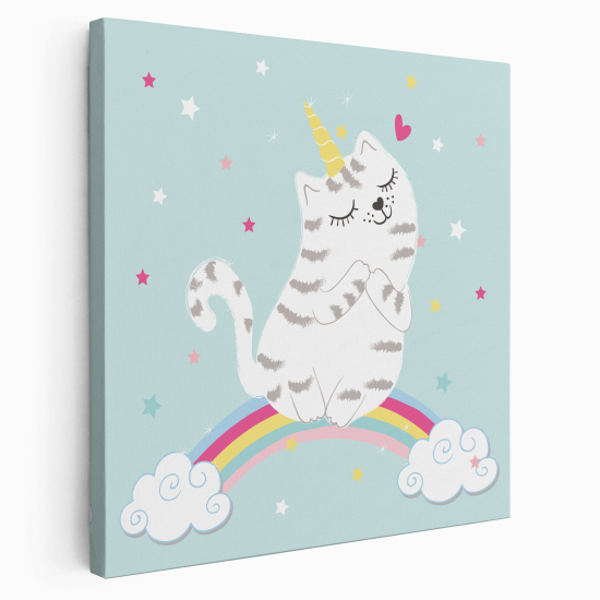 Lienzo cuadrado para niños - Infantil - Gato Unicornio