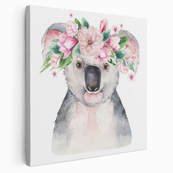 Lienzo cuadrado para niños - Infantil - Koala Flores