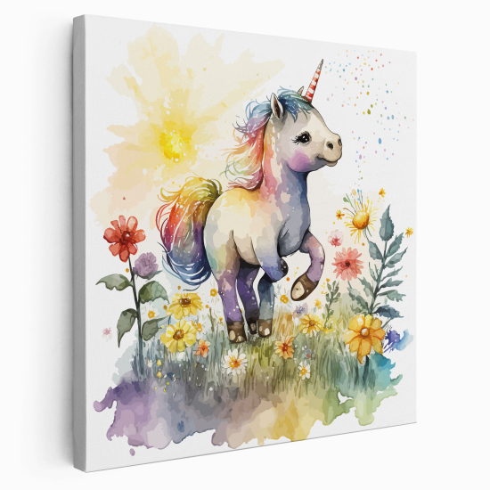 Lienzo cuadrado para niños - Infantil - Licorne Flores