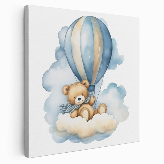 Lienzo cuadrado para niños - Infantil - Osito en Globo Aerostático