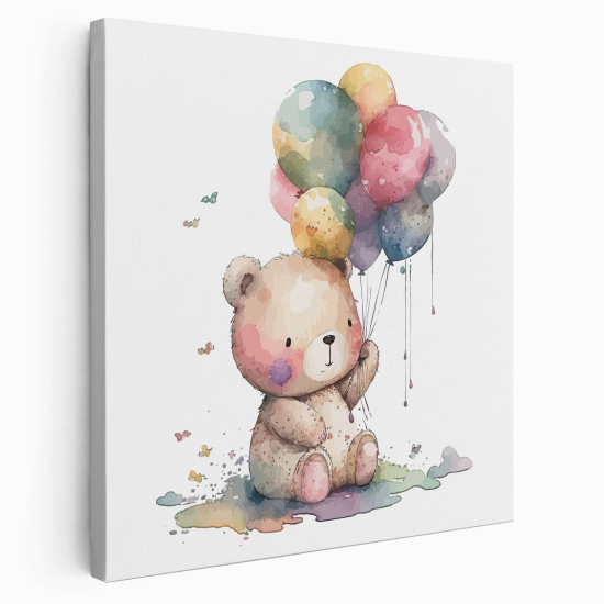 Lienzo cuadrado para niños - Infantil - Osito Globos