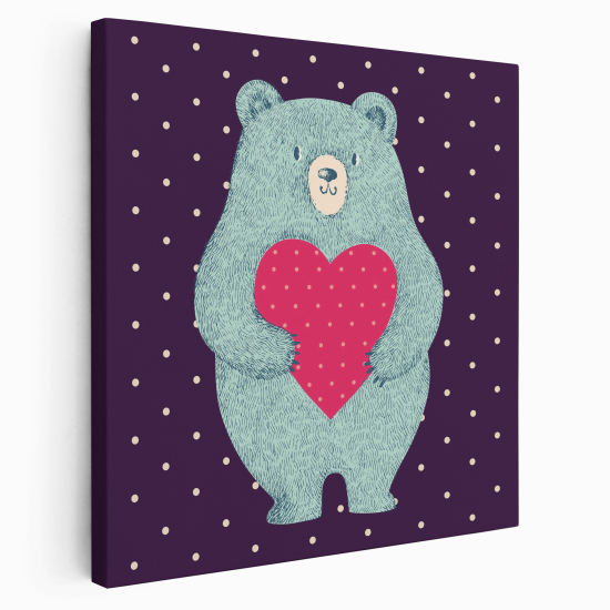 Lienzo cuadrado para niños - Infantil - Oso corazón