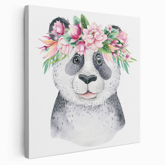 Lienzo cuadrado para niños - Infantil - Panda Flores