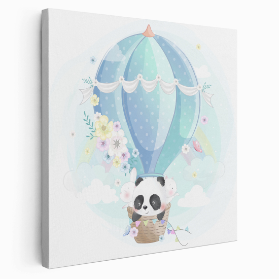Lienzo cuadrado para niños - Infantil - Panda globo aerostático