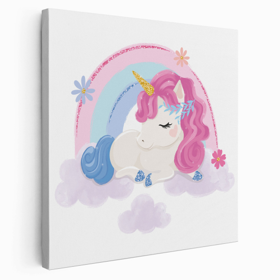 Lienzo cuadrado para niños - Infantil - Unicornio Arcoíris