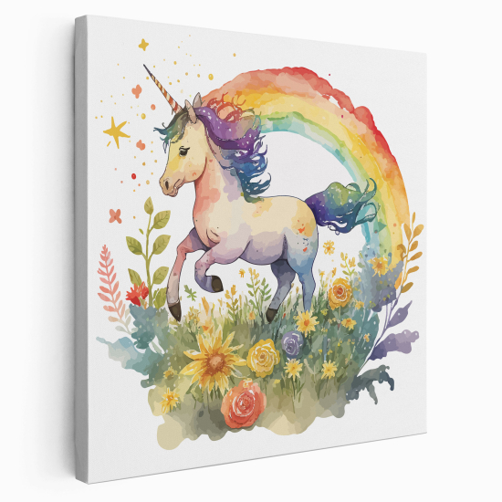 Lienzo cuadrado para niños - Infantil - Unicornio Arcoíris