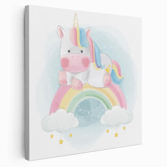 Lienzo cuadrado para niños - Infantil - Unicornio Arcoíris