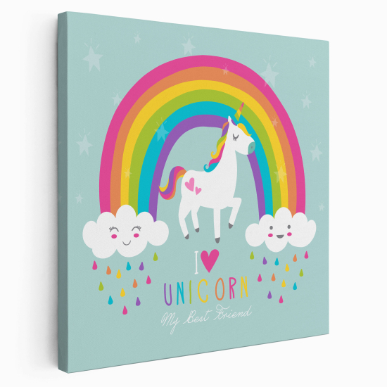 Lienzo cuadrado para niños - Infantil - Unicornio Arcoíris