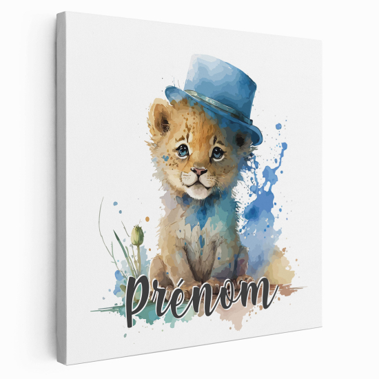 Lienzo personalizado para niños - Infantil - Cachorro de león con sombrero