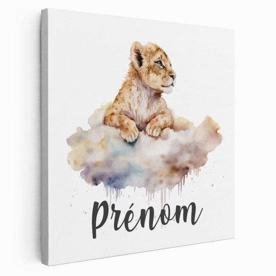 Lienzo personalizado para niños - Infantil - Cachorro de león en las nubes