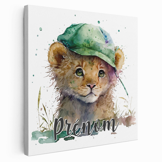 Lienzo personalizado para niños - Infantil - Cachorro de león gorra